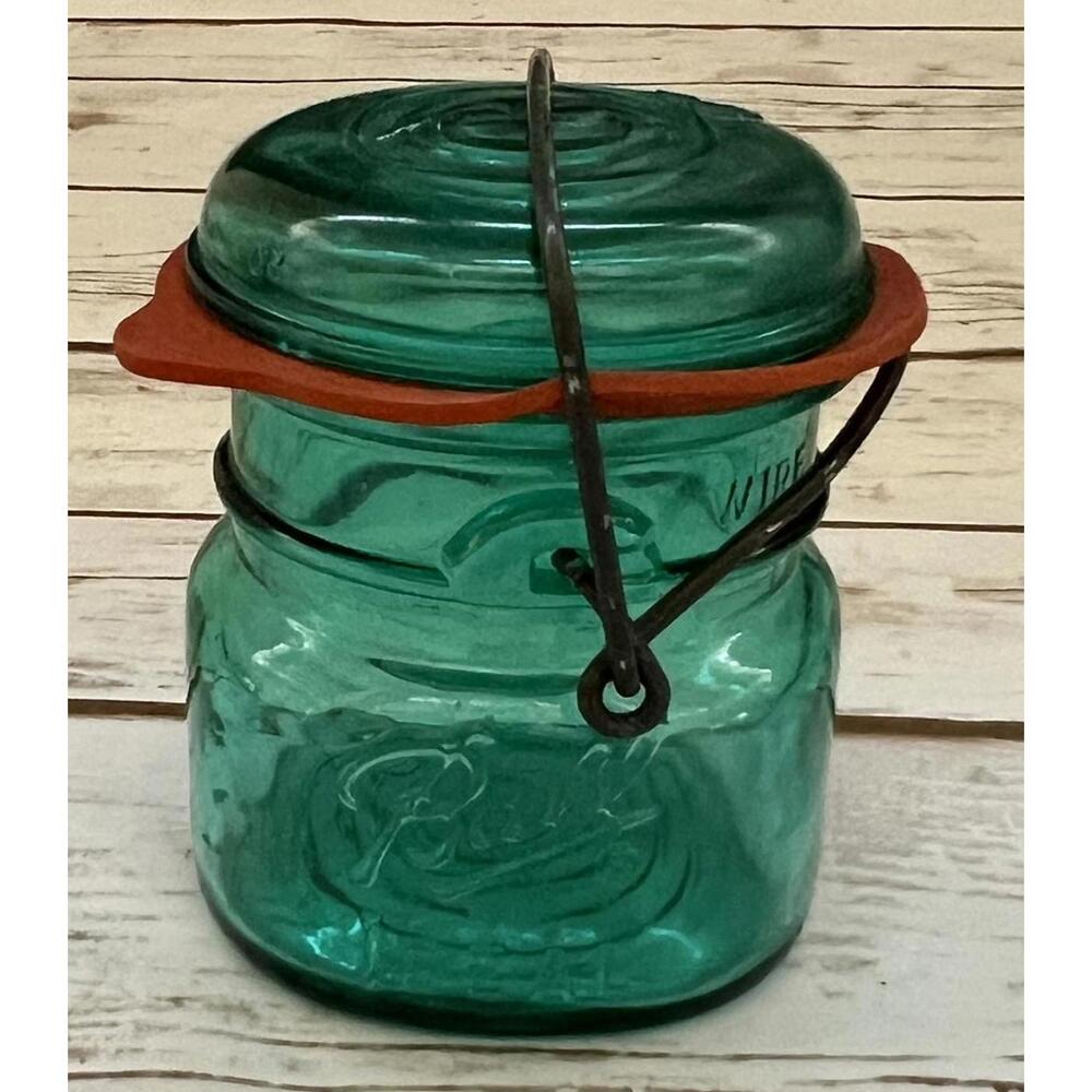 Vintage Aqua Blue Glass‎ Jar with Metal Clamp Lid